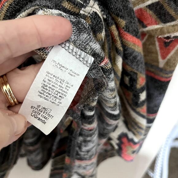 Easel Poncho Sweater Cowl neck Aztec Boho Southwestern lightweight sz L oversize - Picture 4 of 7